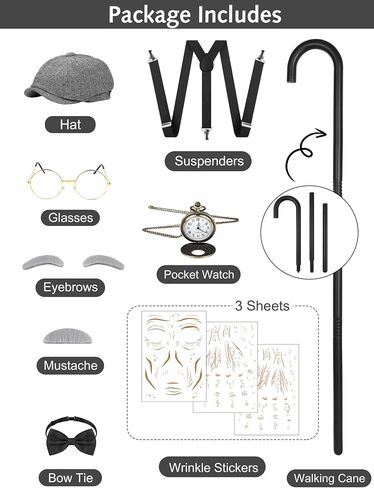 SOMSOC 10 Pieces 100 Days of School Boys Old Man Costume Set Kids Grandpa Vest Hat Costume for School Cosplay Party in Saudi Arabia