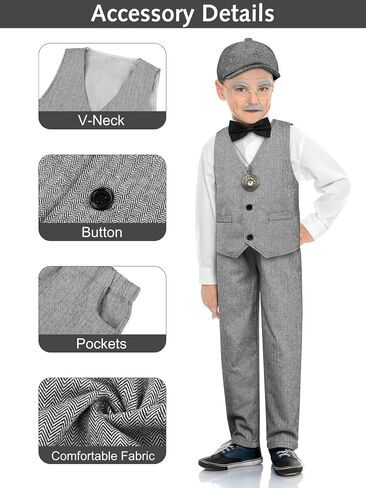 SOMSOC 10 Pieces 100 Days of School Boys Old Man Costume Set Kids Grandpa Vest Hat Costume for School Cosplay Party in Saudi Arabia