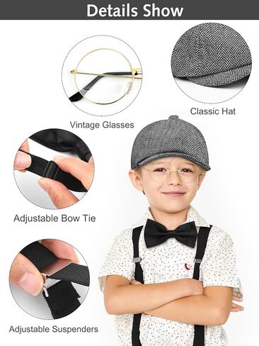 SOMSOC 10 Pieces 100 Days of School Boys Old Man Costume Set Kids Grandpa Vest Hat Costume for School Cosplay Party in Saudi Arabia
