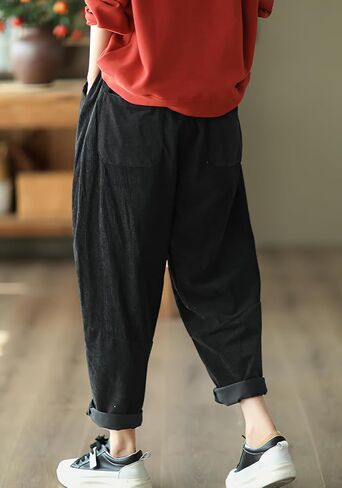 chouyatou Womens Fall Winter Loose Corduroy Pants Elastic High Waisted Straight Leg Trouser with Pockets in Saudi Arabia