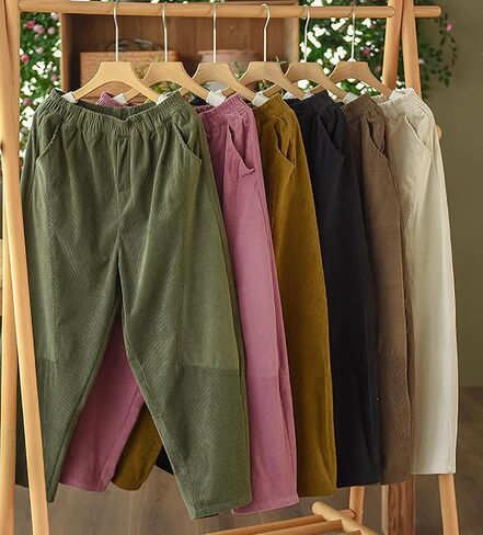 chouyatou Womens Fall Winter Loose Corduroy Pants Elastic High Waisted Straight Leg Trouser with Pockets in Saudi Arabia
