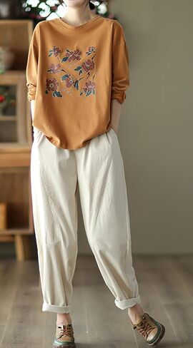 chouyatou Womens Fall Winter Loose Corduroy Pants Elastic High Waisted Straight Leg Trouser with Pockets in Saudi Arabia