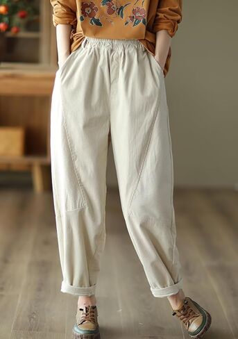 chouyatou Womens Fall Winter Loose Corduroy Pants Elastic High Waisted Straight Leg Trouser with Pockets in Saudi Arabia