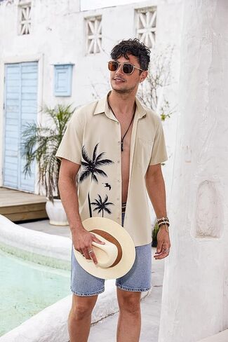 COOFANDY Mens Hawaiian Tropical Shirts Short Sleeve Button Down Summer Beach Shirt with Pocket in Saudi Arabia