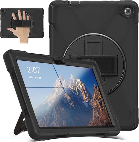 Case for 8/8 Plus 2020 Tablet, Shockproof Case Screen Protector-Stand-360° Rotating Hand Strap - Black in Saudi Arabia