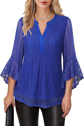 Lotusmile Women's 3/4 Sleeve Dressy Tops Elegant V Neck Blouse for Women Casual Work Evening Party in Saudi Arabia
