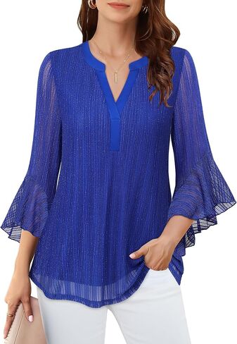 Lotusmile Women's 3/4 Sleeve Dressy Tops Elegant V Neck Blouse for Women Casual Work Evening Party in Saudi Arabia