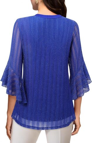 Lotusmile Women's 3/4 Sleeve Dressy Tops Elegant V Neck Blouse for Women Casual Work Evening Party in Saudi Arabia