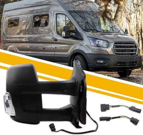 مرآة الجانب الأيمن للركاب من Dasbecan متوافقة مع 2015-فصاعدا Ford Transit 150 250 350 مرآة ساخنة للطاقة / ضوء إشارة كهرماني / مرآة قابلة للطي يدويًا / مرآة محدبة بذراع طويل in Saudi Arabia