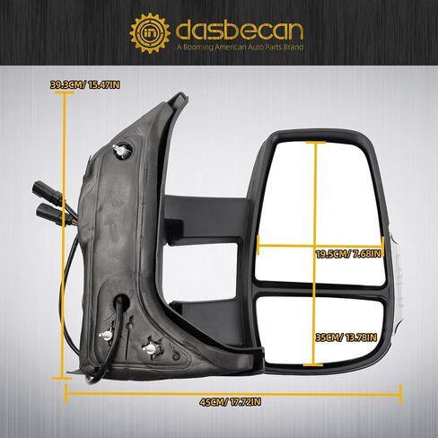 مرآة الجانب الأيمن للركاب من Dasbecan متوافقة مع 2015-فصاعدا Ford Transit 150 250 350 مرآة ساخنة للطاقة / ضوء إشارة كهرماني / مرآة قابلة للطي يدويًا / مرآة محدبة بذراع طويل in Saudi Arabia