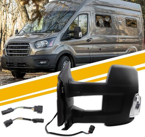 Dasbecan Passenger Right Side Mirror Compatible With 2015-Onward Ford Transit 150 250 350 Power Heated Mirror/Amber Signal Light/Manual Fold/Convex Mirror with Long Arm in Saudi Arabia