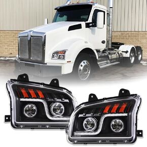 LED Headlights Fits Kenworth T880 2014-2023 Performance Headlights Assembly Lamps for Kenworth T880 Replacement Driver Left and Passenger Right Side T880 Semi Truck Accessories (Black)