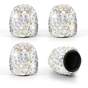 4PCS Bling Car Tire Valve Stem Caps, Handmade Crystal Rhinestone Tire Valve Cover, Dustproof Leak-Proof Wheel Tire Air Caps with O-Ring for Cars, Trucks and Motorcycles (Champagne)
