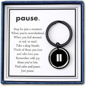 Miss Pink Pause Keychain Gifts for Women Men, Pause Symbol Jewelry Mental Health Gift Christmas Gifts for Him Her