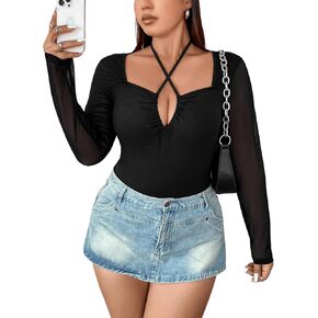 SOLY HUX Plus Size Tops for Women Long Sleeve Sexy Going Out Tops V Neck Criss Cross T Shirts Blouse