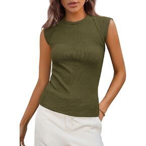 PRETTYGARDEN Women's Ribbed Tank Tops Trendy Casual Summer 2025 Cap Sleeve Slim Fitted Knit Basic Tee Shirts Blouse