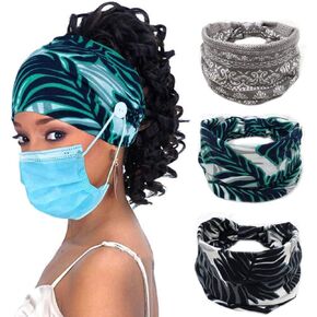 Boho Button Headband Women Wide Mask Hair Band Boho Elastic Sports Headwear Yoga Hair Band Workout Headwrap