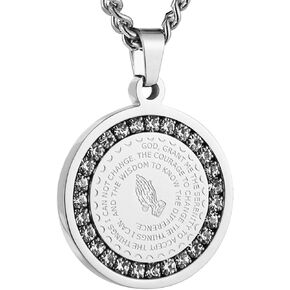 HZMAN Bible Verse Prayer Necklace Christian Jewelry Gold Stainless Steel Praying Hands Coin Medal Pendant