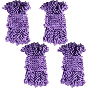 ZOENHOU 4 Pack 32 Feet 8 mm Purple Cotton Rope, Soft Cotton Rope Durable Thick Rope Silk Rope, Multipurpose Braided Twisted Rope