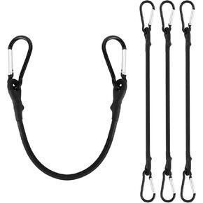 Bungee Cords with Carabiner Hooks, 4 Pieces Black Bungee Cords Heavy Duty Outdoor 12 Inch Short Bungee Straps Elastic Rubber Rope Cord Adjustable Bungee Cords with Hooks for Bike,Luggage,Tent Camping