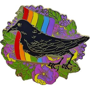 Colorful Floral Bird Enamel Pin, Crow Lapel Pin Rainbow Flag, Jacket Bag Hat Accessory