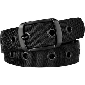 Plus Size Grommet Belt Single Prong Nylon Web Belts Black for Big and Tall Men/Women Punk