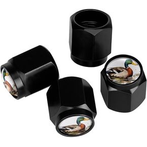 Watercolor Mallard Duck Tire Valve Stem Caps Aluminum Black Stem Tire Valve Caps Universal Stem Covers for Cars SUVs Trucks Bikes Motorcycles Bicycles (4 Pack)