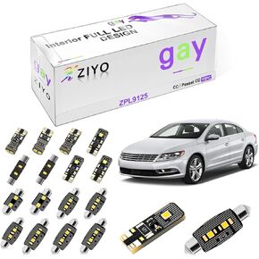 ZIYO ZPL9125 - (15 Bulbs) LED Interior Light Kit Package Replacement for Volkswagen CC/VW Passat CC 2008-2017, Xenon White Dome Light Bulbs Upgrade Error Free