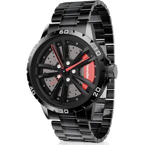 ORARA Car Wheel Watches for Men, Spinning Car Wheel Watch with Japanese Quartz Movement, Stainless Steel Watch Waterproof Wrist Watch with Car Rim Hub Racing Design