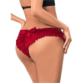 Milumia Women Satin Panty Bow Knot Frill Trim Ruched Cheeky Underwear Low Waist Bikini Briefs in Kuwait