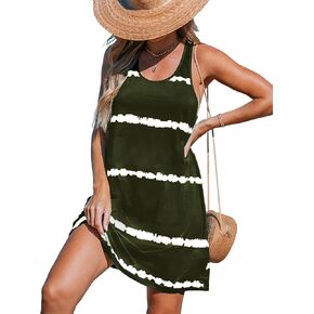 CUPSHE Women's Knit Beach Cover Up Dress Tie Dye Jagged Stripe Scoop Neck Mini Summer Dresses Cover Ups