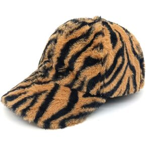 Plush Animal Print Baseball Cap for Women Faux Fur Baseball Cap Leopard Print Winter Plush Cap with Animal Print