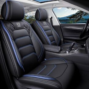 INZU Comfortable Leather Auto Car Seat Covers Front & Rear Seat Protector Fit Sedan SUV 5 Seats Full Set Universal Fit（Black & Pink