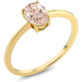 Gem Stone King 10K Yellow Gold Peach Morganite Solitaire Engagement Ring For Women (0.65 Cttw, Oval 7X5MM, Gemstone October Birthstone, Available in Size 5,6,7,8,9)