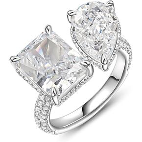 Jeulia Toi Et Moi Ring 925 Sterling Silver Engagement Ring for Women;14.11 ct Double Stone Ring Emerald/Pear Cut CZ Wedding Eternity Ring Width Band with Jewelry Gift Box