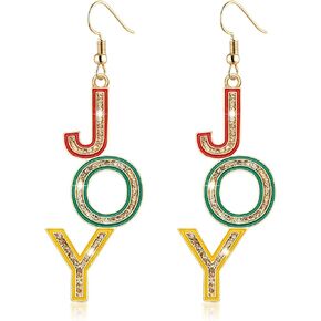 Christmas Earrings for Women Dangling Merry Christmas JOY Words Dangle Earrings Hypoallergenic Xmas Holiday Glitter Colorful Metal MERRY CHRISTMAS Earrings Fun Winter Festive Earrings Jewelry Gifts