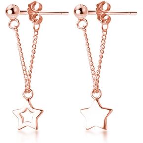 Reffeer Solid 925 Sterling Silver Star Chain Drop Earrings Dangle for Women Teens Small Star Drop Earrings Studs