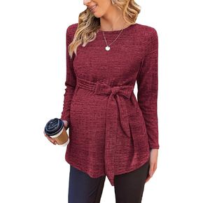 Ekouaer Women's Maternity Shirts Long Sleeve Pregnancy Tops Casual Ribbed Knit Winter Pregnant Blouses in Kuwait