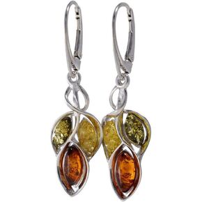 HolidayGiftShops Amber Jewelry for Women - Sterling Silver and Baltic Multicolored Amber Earrings, Amber Bracelet, Amber Pendant Necklace April - Sterling Silver Jewelry Collection