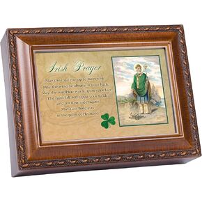Cottage Garden Irish Prayer May Road Rise Up Woodgrain Rope Trim Jewelry Music Box Plays Irish Lullaby