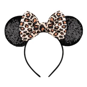 LYLIN Mouse Ears Headband, Sequin Ears Headbands with Bow Hairs Accessories for Girls Women Birthday Party Cosplay Costume (Pink)