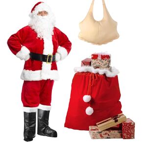 SATINIOR Christmas Santa Claus Costumes Suit 10pc. Christmas Santa Belly Accessory Christmas Party Cosplay Outfits