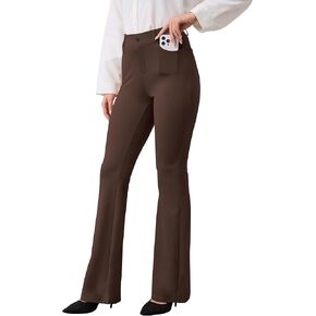 Women’s Classic Yoga Dress Pants High Rise Flare Soft Feeling Pull On Work Yoga Pants for Business Office Work 2102