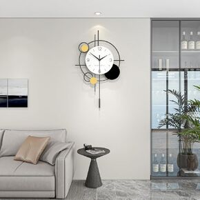 Modern Wall Clock for Living Room Decor Large Decorative Black Wall Clock with Pendulum Battery Operated Non Ticking for Kitchen Bedroom Office 23 Inch Big Metal Silent Quartz Wall Clock