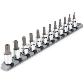 TEKTON 3/8 Inch Drive Tamper-Resistant Torx Bit Socket Set with Rail, 12-Piece (TR10-TR60) | SHB91104