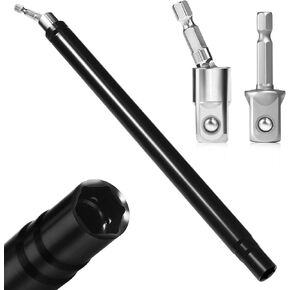 9/16" (12inch) Hollow Socket with 360° Rotatable 1/2" Impact Grade Socket Adapter,Hollow Nut Driver with 1/4" Hex Shank,Suitable for Ceiling Long Thread Bolt Fastening Applications