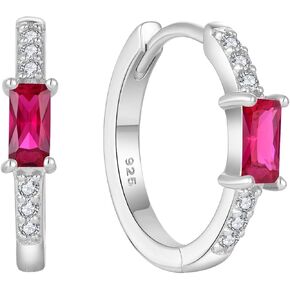 Huggie Hoop Earrings for Women 925 Sterling Silver Baguette Hoop Earrings Birthstone Jewelry Gifts for Her
