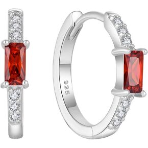 Huggie Hoop Earrings for Women 925 Sterling Silver Baguette Hoop Earrings Birthstone Jewelry Gifts for Her