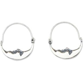 NOVICA Artisan Handcrafted Sterling Silver Hoop Earrings Vintage Style Crescent Moon No Stone Mexico Sun [1.1 in L x 1 in W] ' Moon at Rest'