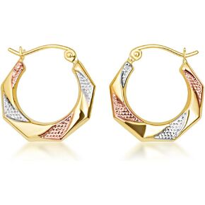 Claddagh Gold 14K Tri Color Textured Hoop Earrings